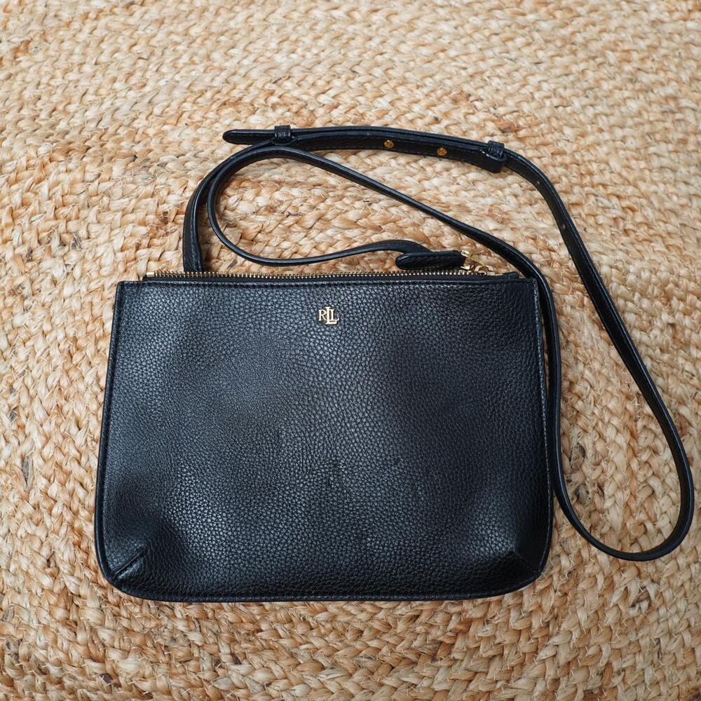 Lauren Ralph Lauren Leather Crossbody Bag Black Gold